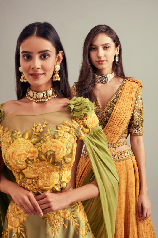 Mehndi Green Tafta Lehenga