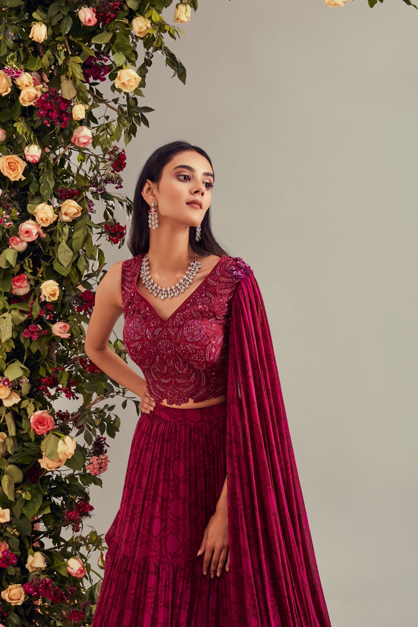 Wine Printed Lehenga