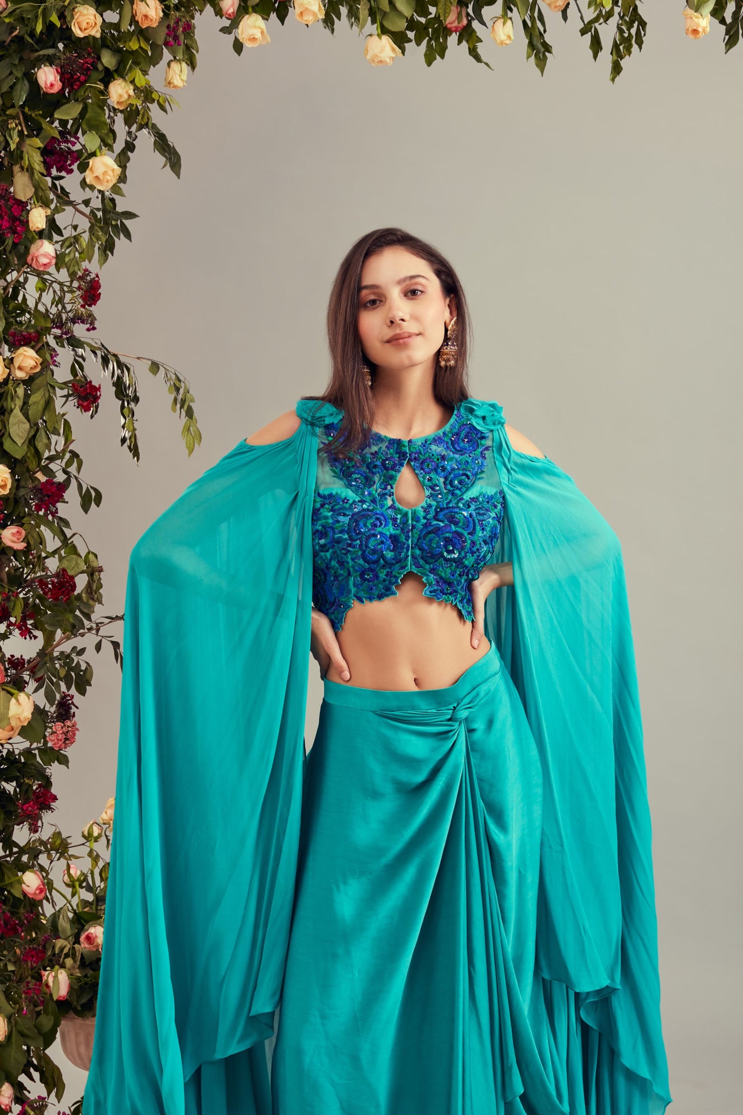 Peacock Blue Drape Dress