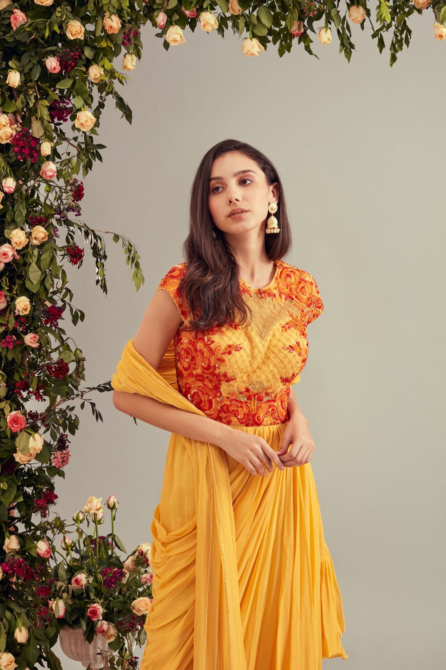Yellow Georgette Drape Dress