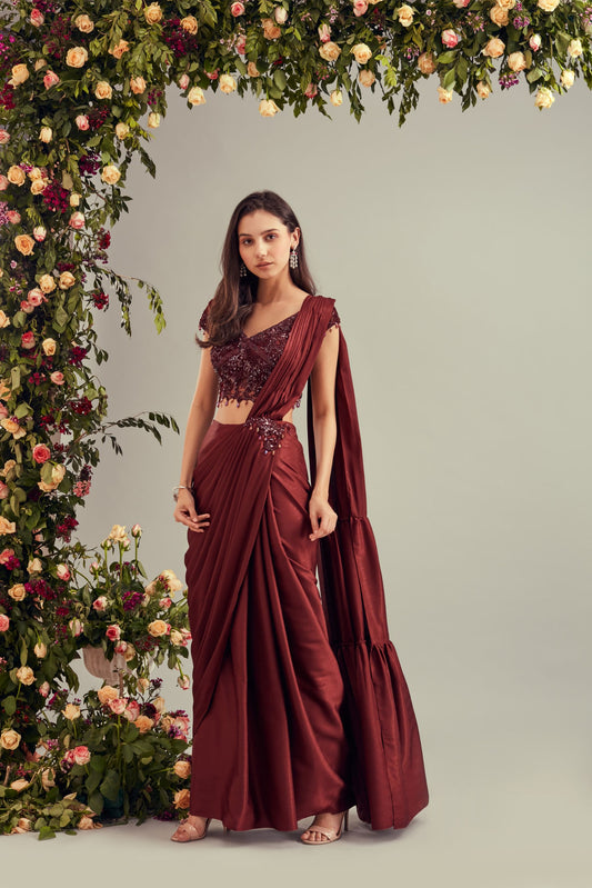 Wine Drape Saree