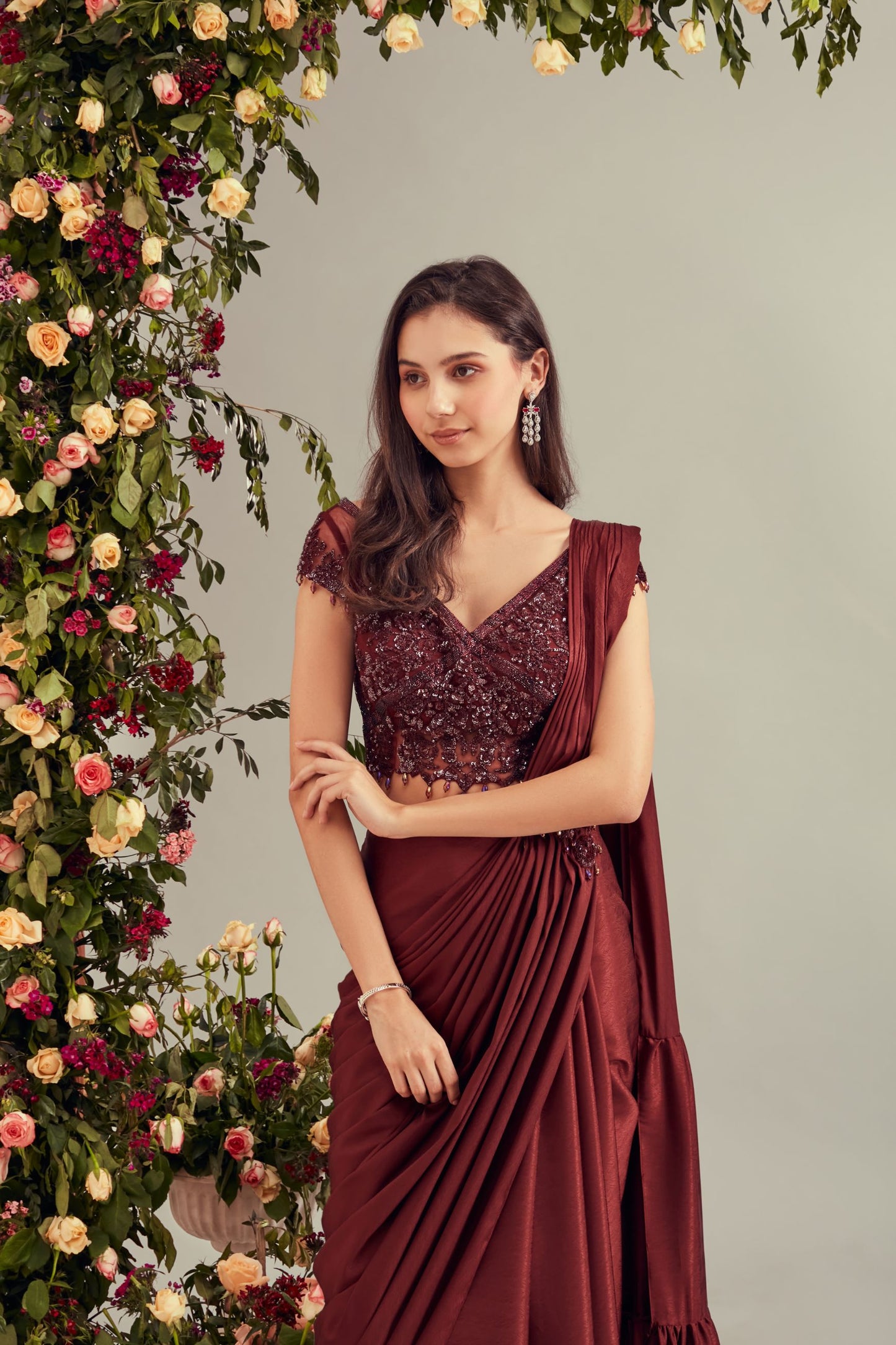 Wine Drape Saree