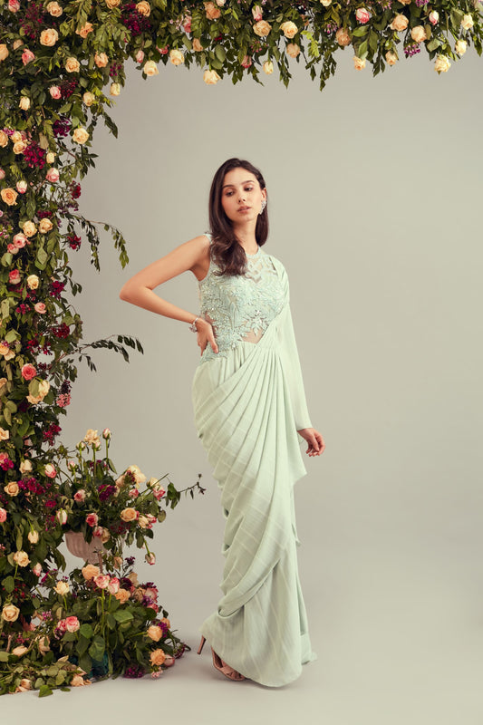 Aqua Blue Drape Saree