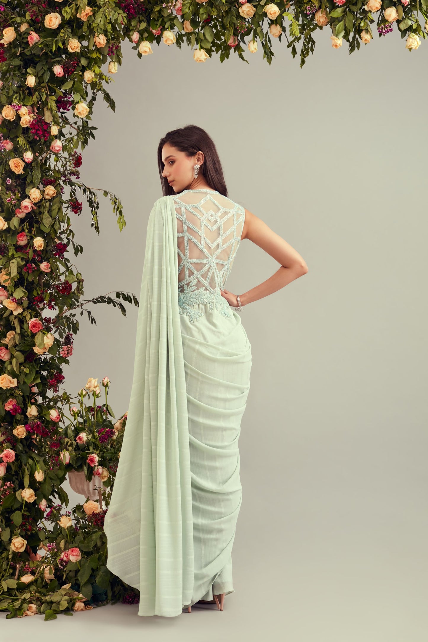 Aqua Blue Drape Saree