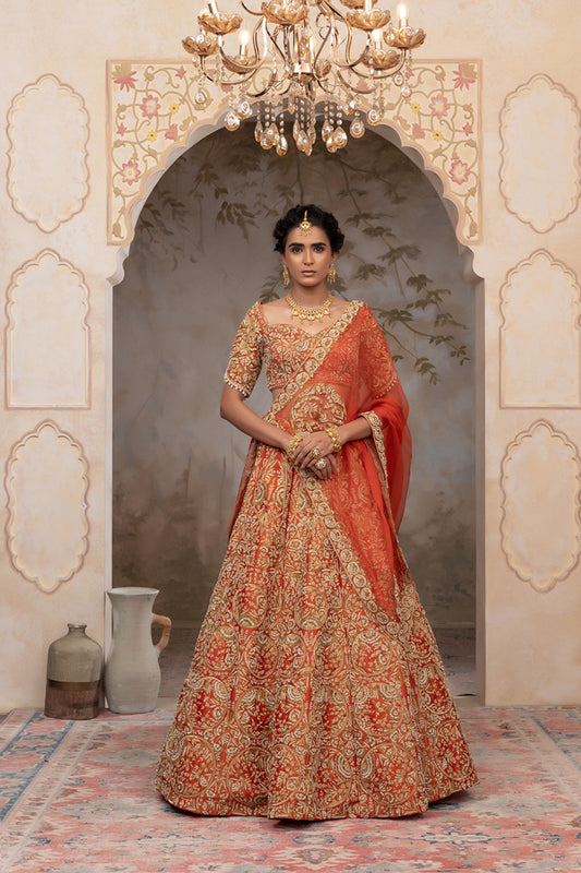 Rust Silk tafta lehenga set