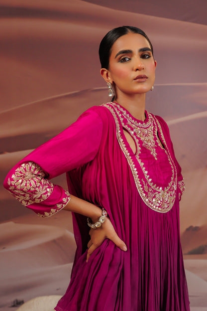 Fuschia purple shaded pleated top and palazo pant