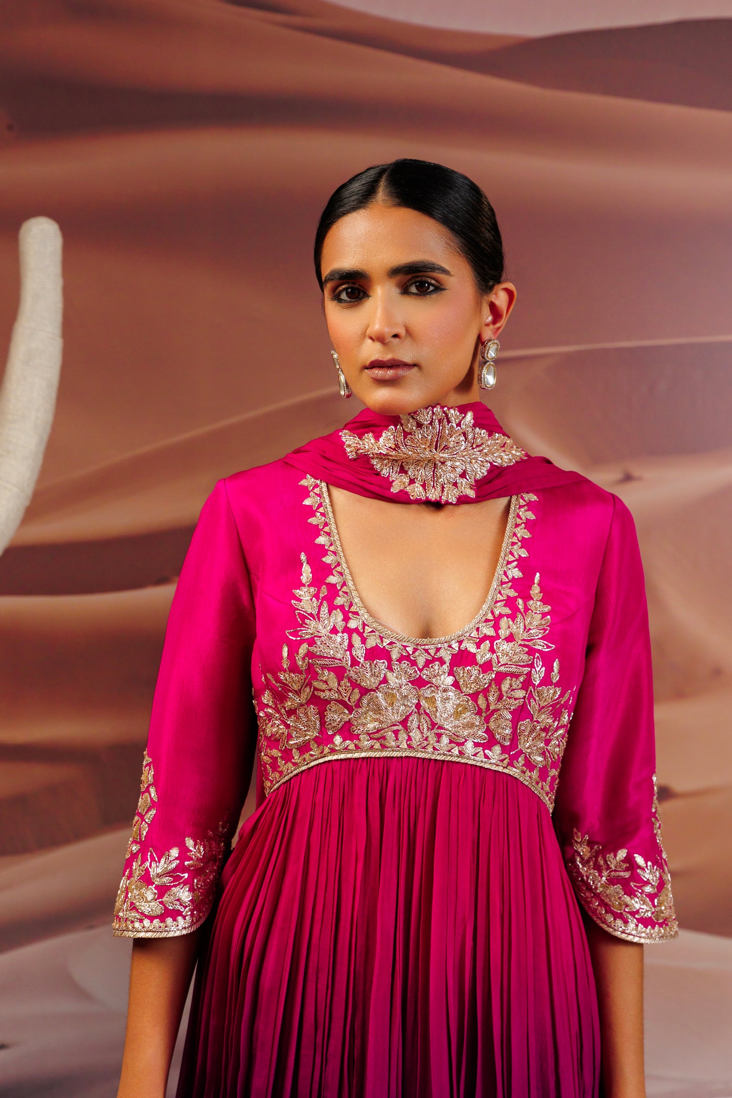 Fuschia purple shaded pleated flare top and  sharara pants