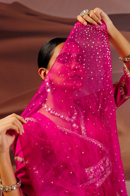 Fuschia purple shaded pleated flare anarkali