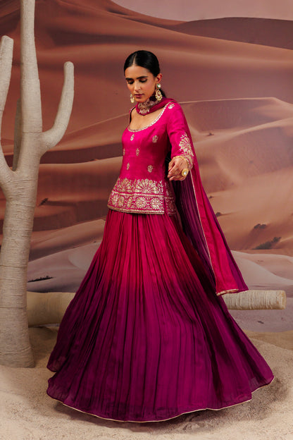 Fuschia long straight blouse with skirt