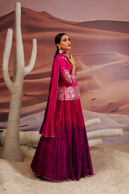 Fuschia long straight blouse with skirt