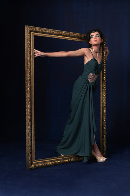Aqua blue green ombre jacquard weave long jacket set