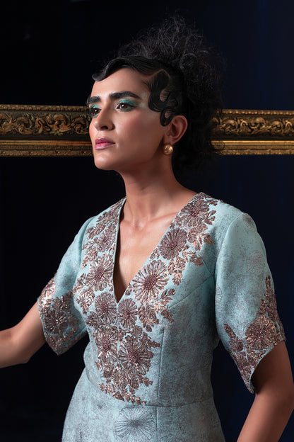 Aqua blue green ombre jacquard weave straight tunic