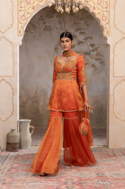 Silk tissue sharara set