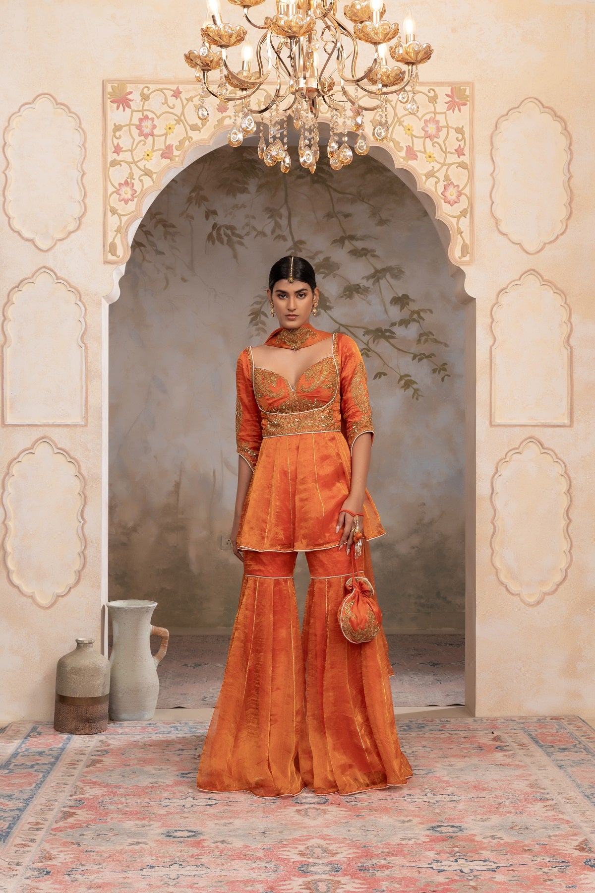 Silk tissue sharara set