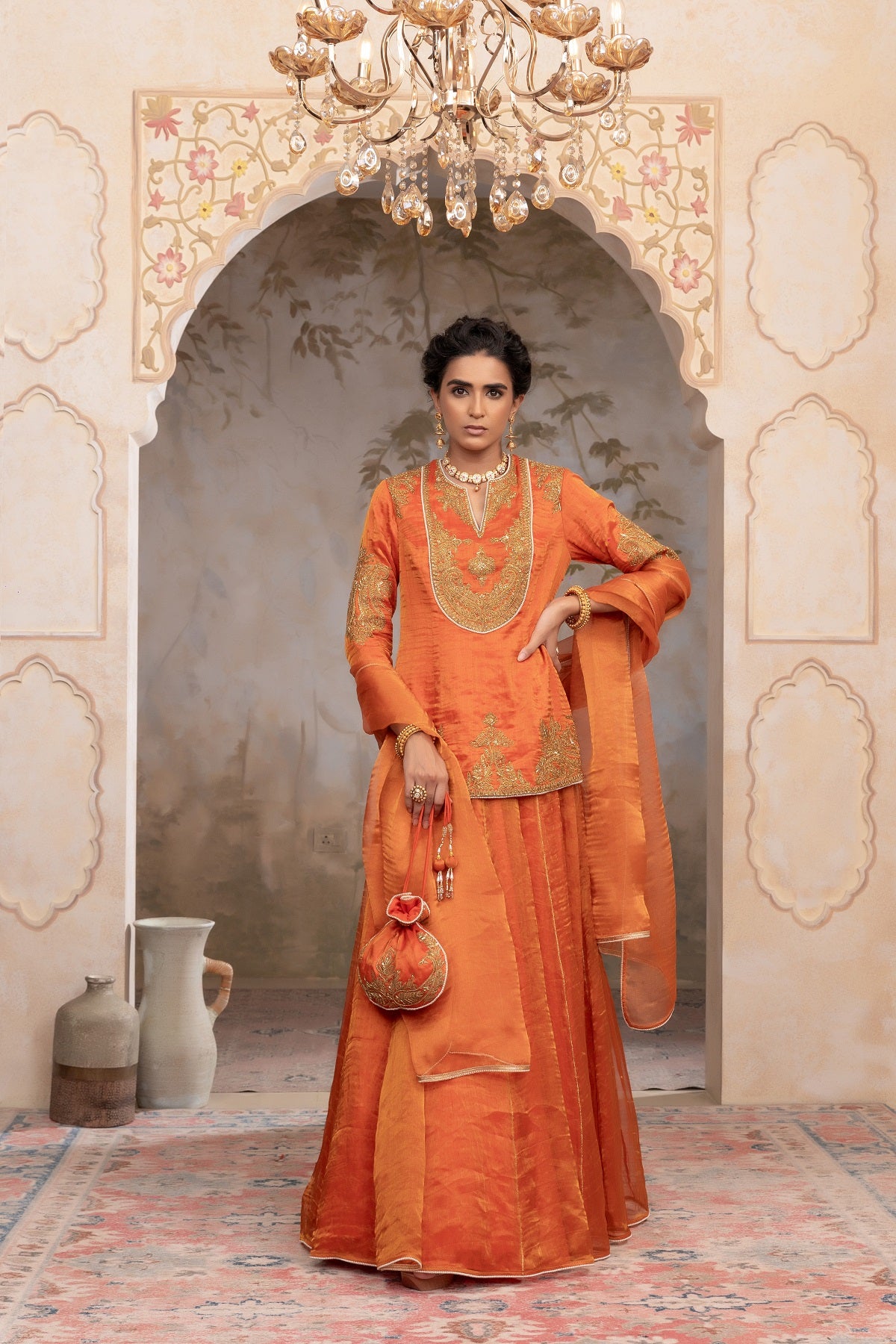 Silk tissue long top skirt set