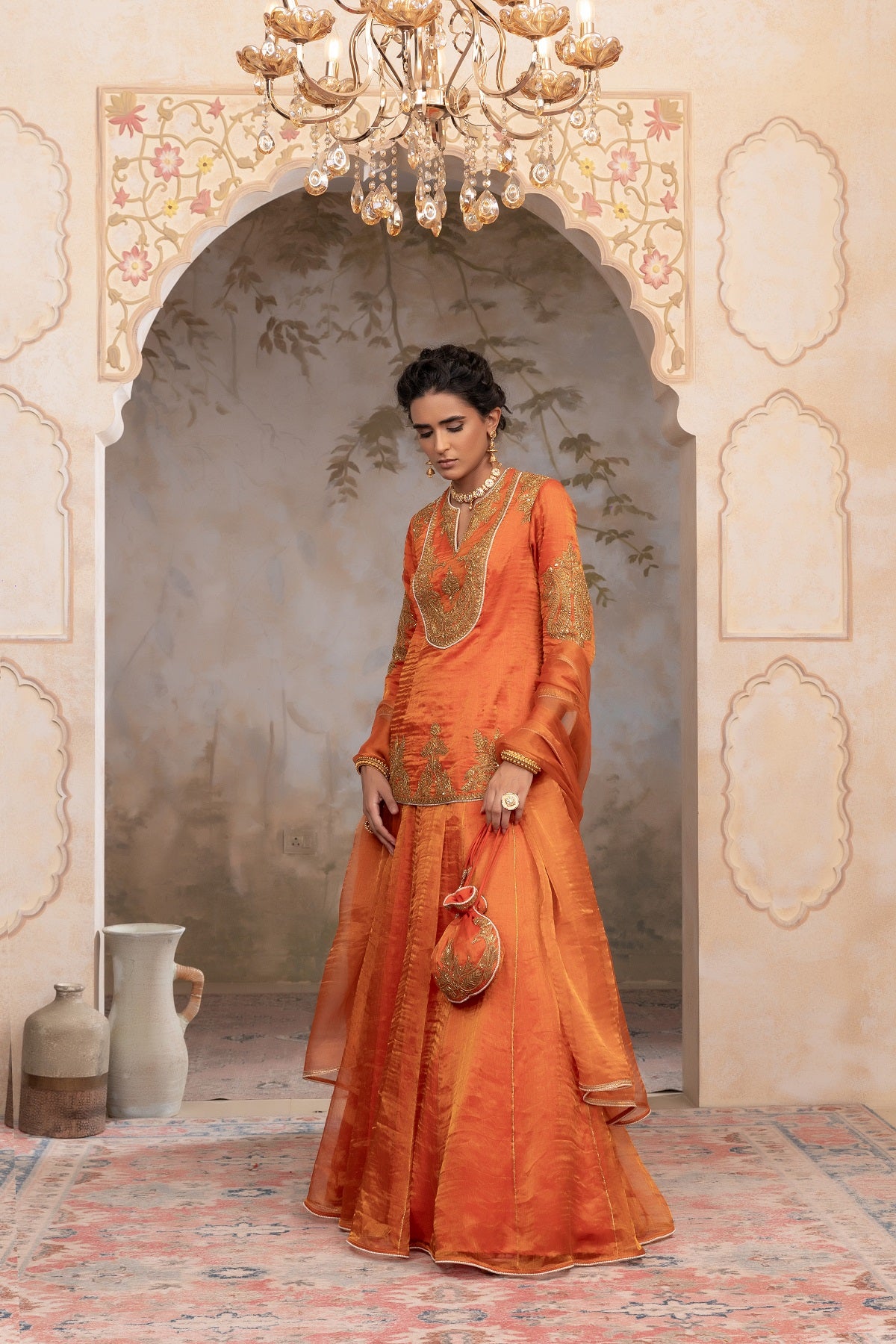 Silk tissue long top skirt set