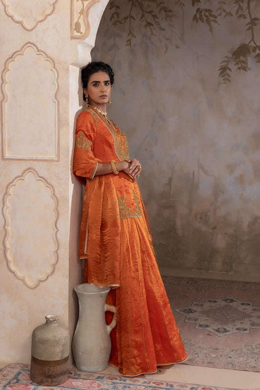 Silk tissue long top skirt set