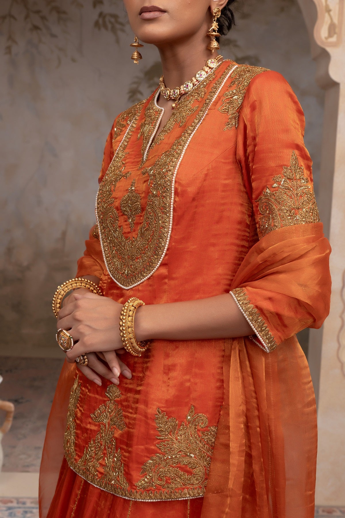 Silk tissue long top skirt set