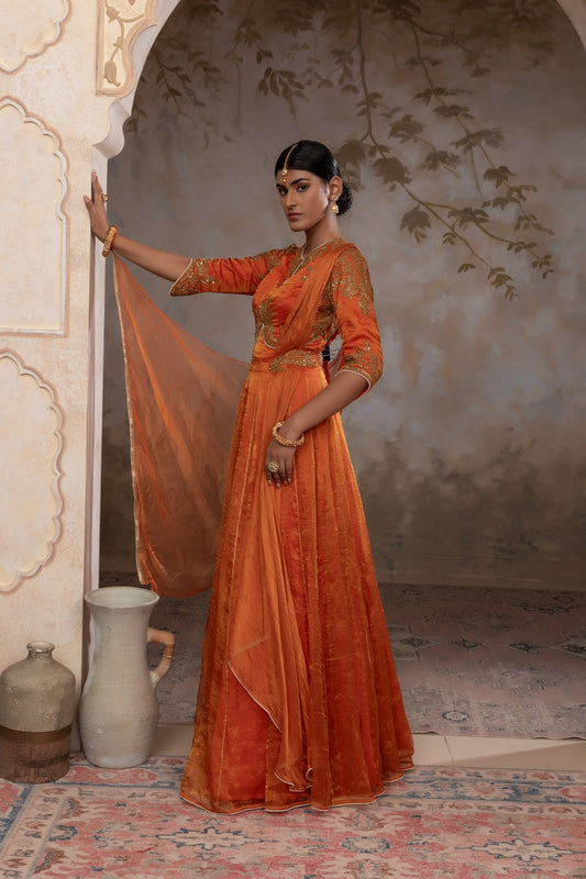 Silk tissue anarkali set