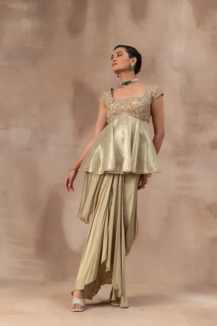 Peplum top with opada silk yoke