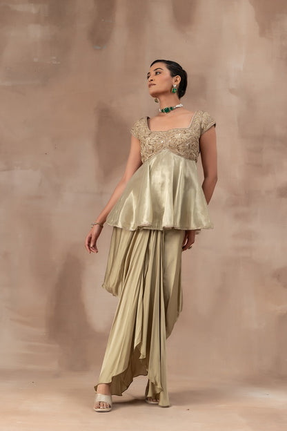 Peplum top with opada silk yoke
