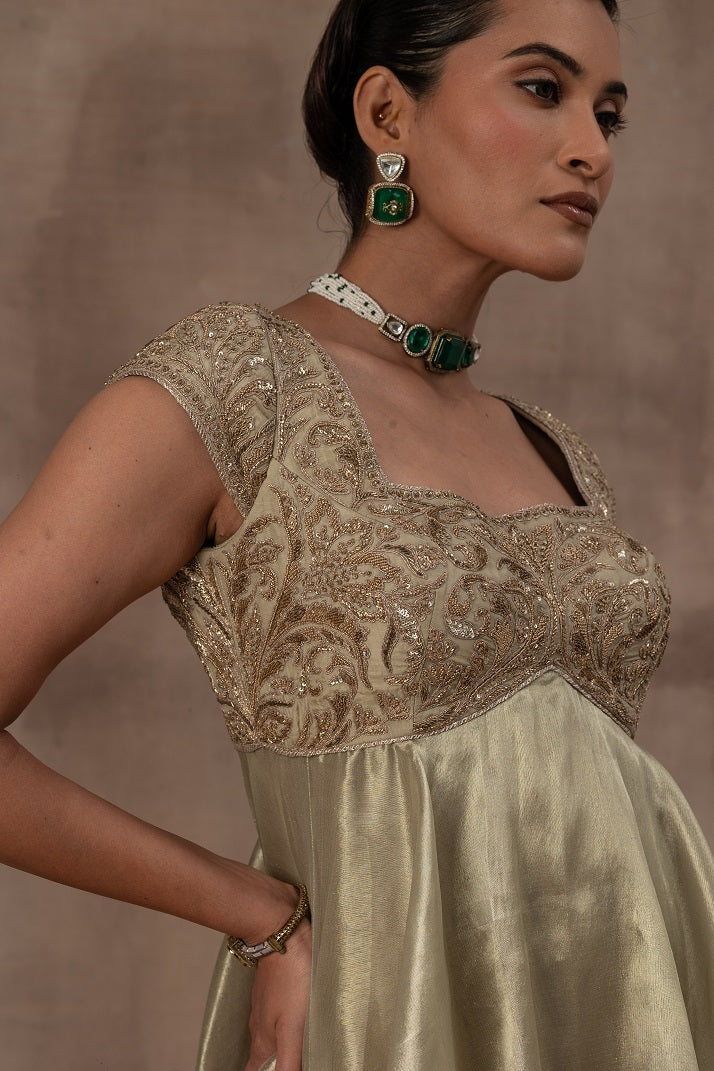 Peplum top with opada silk yoke
