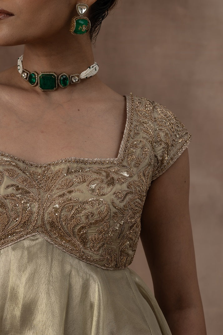 Peplum top with opada silk yoke