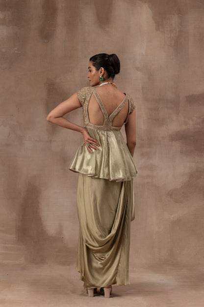 Peplum top with opada silk yoke
