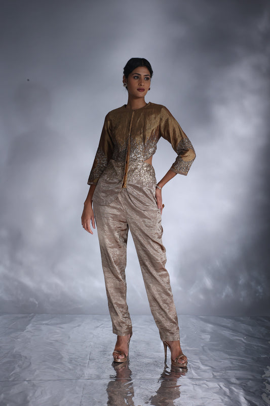 Hand-woven chanderi silk tissue jacket set