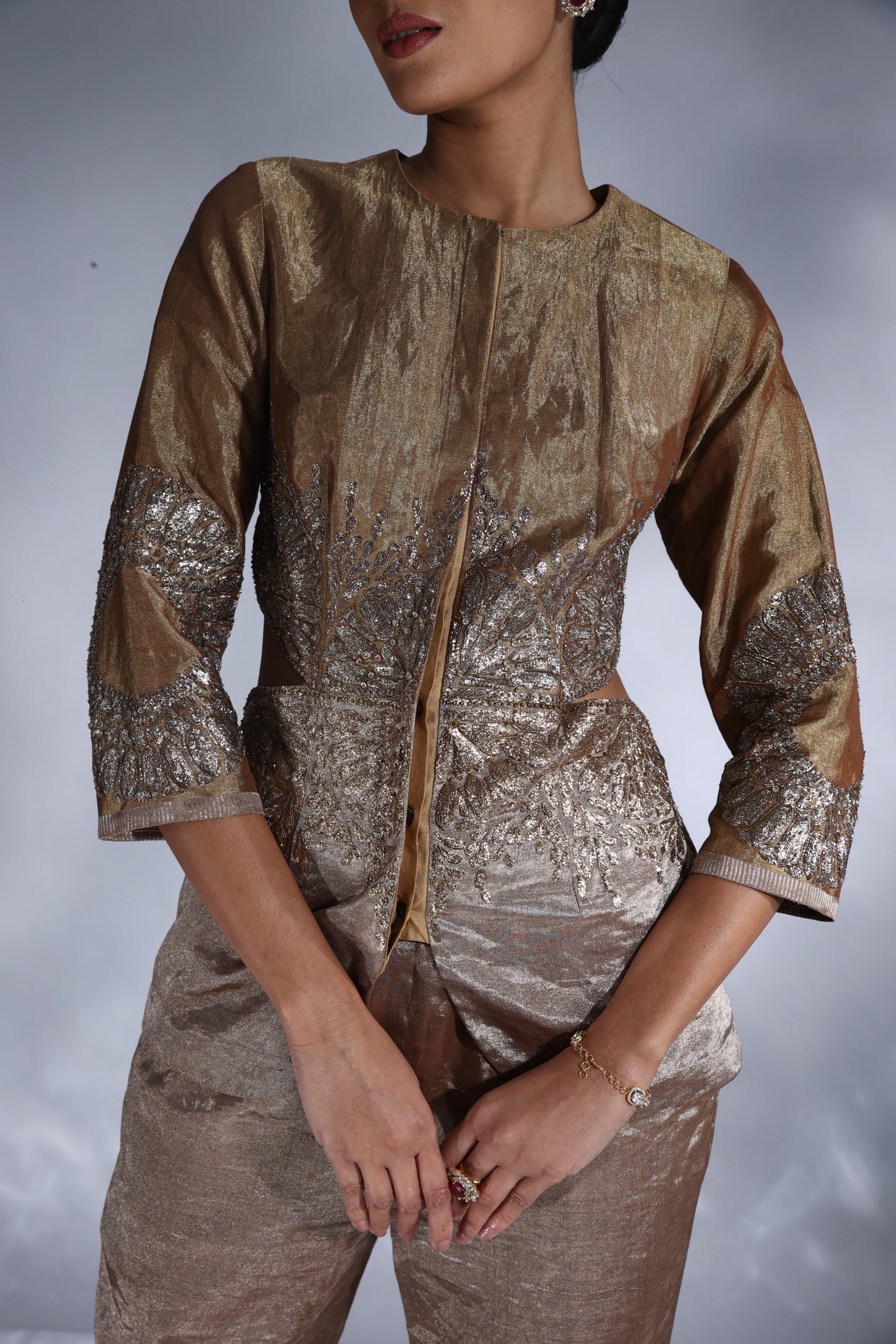 Hand woven chanderi silk tissue drape top