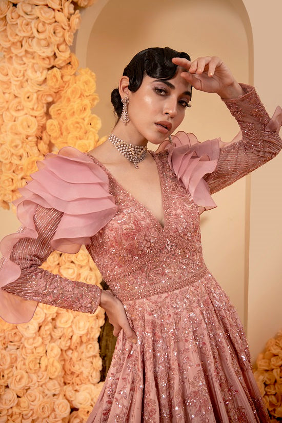 Crepe Rose gold ombre shaded colour gown ADI Crepe Rose gold ombre shaded colour gown ADI
