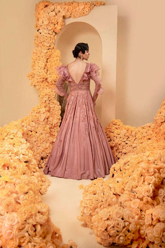 Crepe Rose gold ombre shaded colour gown