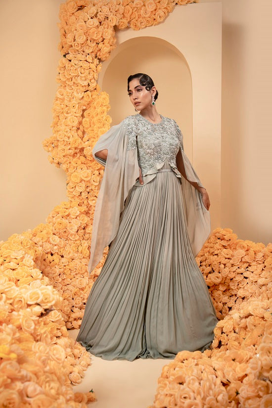 Georgette ombre powder blue colour gown