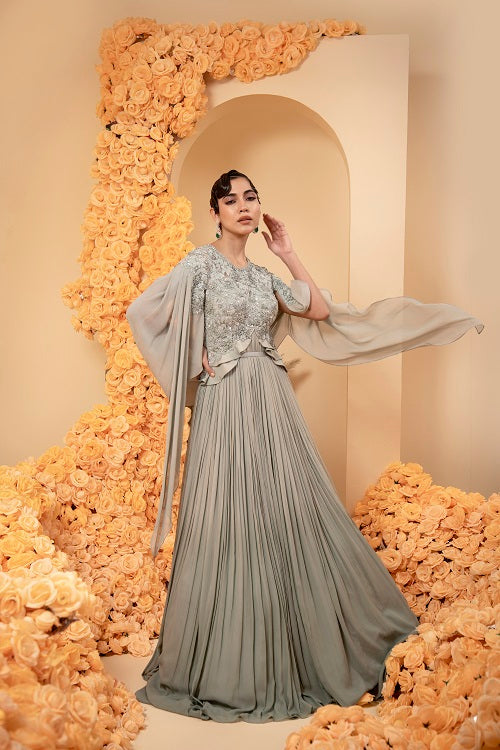 Georgette ombre powder blue colour gown