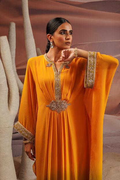 Ombre shaded Georgette kaftan with dori.
