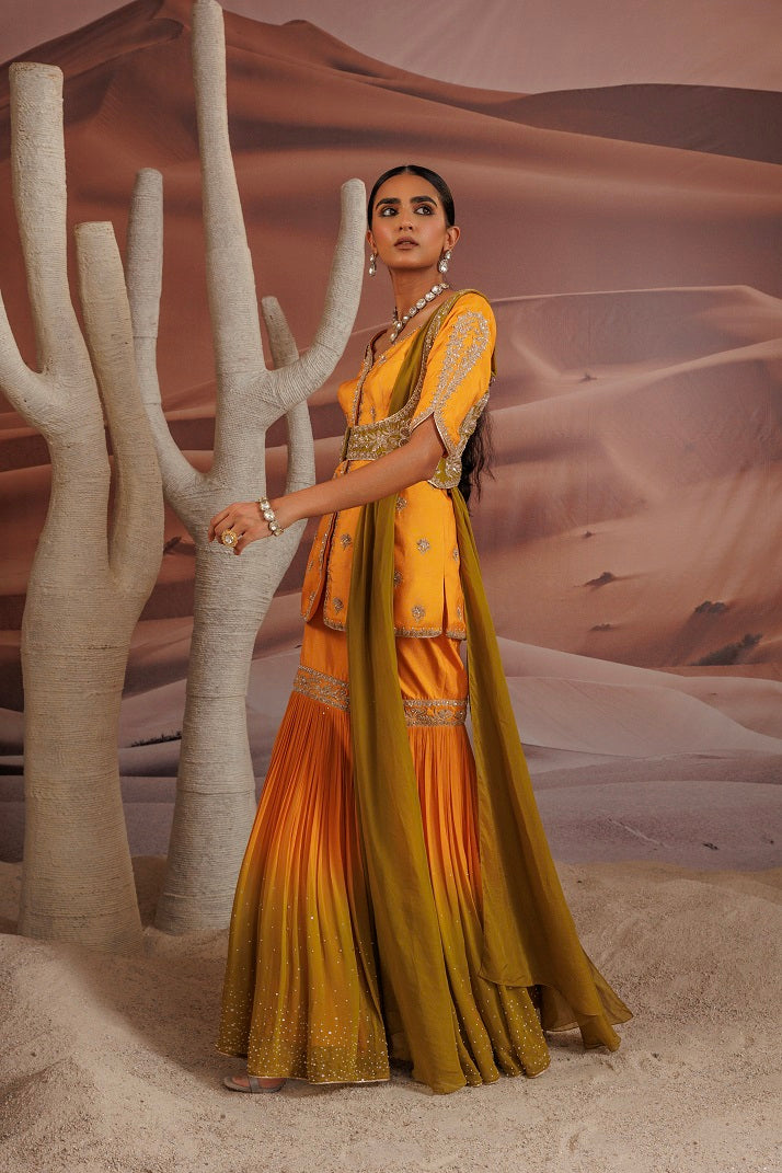 Opada silk short yellow kurti with half sleeve and a choli
