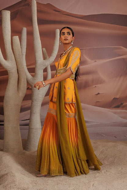 Opada silk short yellow kurti with half sleeve and a choli