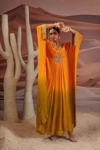 Ombre shaded Georgette kaftan with dori.
