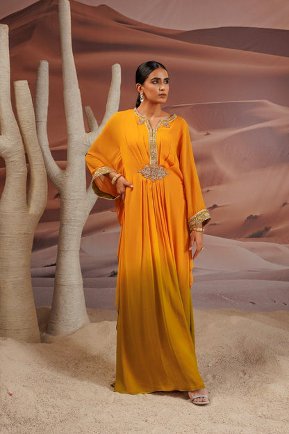 Ombre shaded Georgette kaftan with dori.