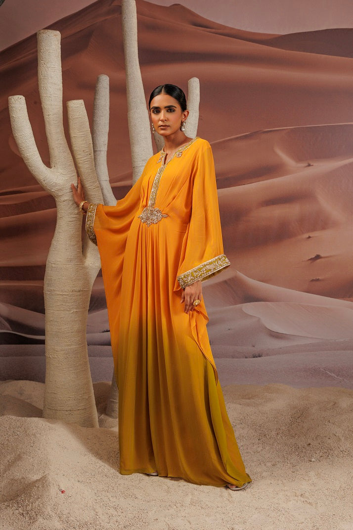 Ombre shaded Georgette kaftan with dori.