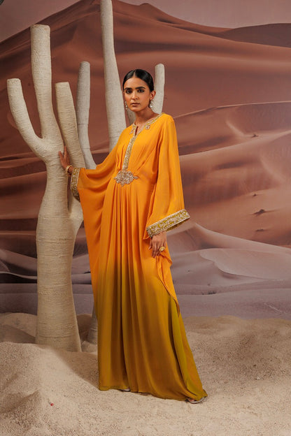Ombre shaded Georgette kaftan with dori.