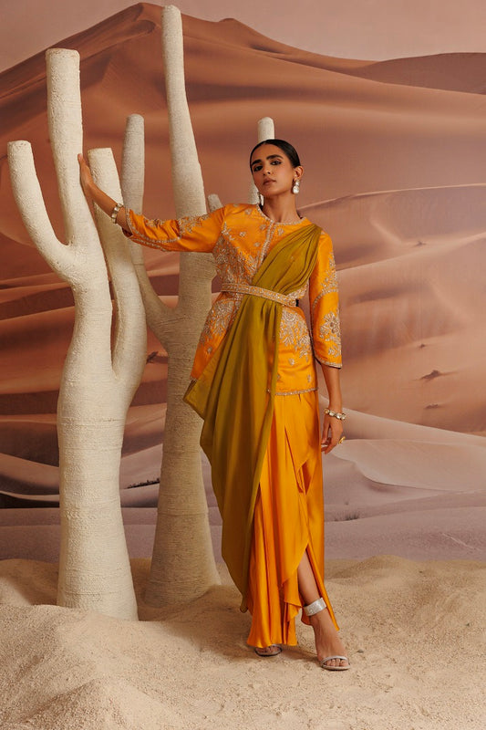 Opada silk short yellow jacket with side cuts