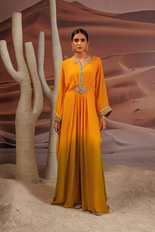 Ombre shaded Georgette kaftan with dori.