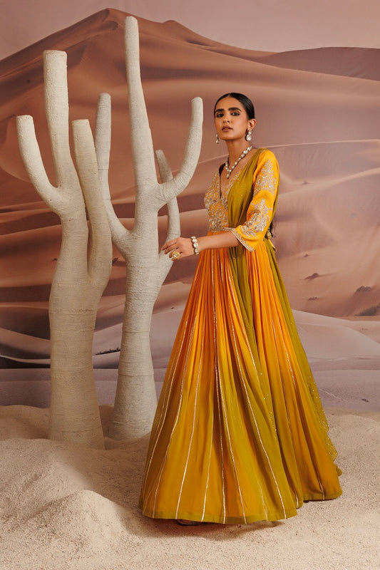 Ombre shaded Georgette anarkali with dori