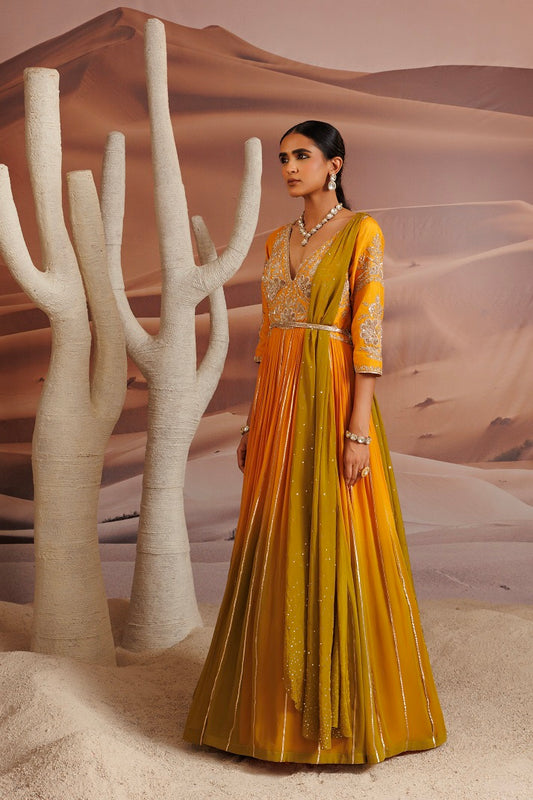 Ombre shaded Georgette anarkali with dori