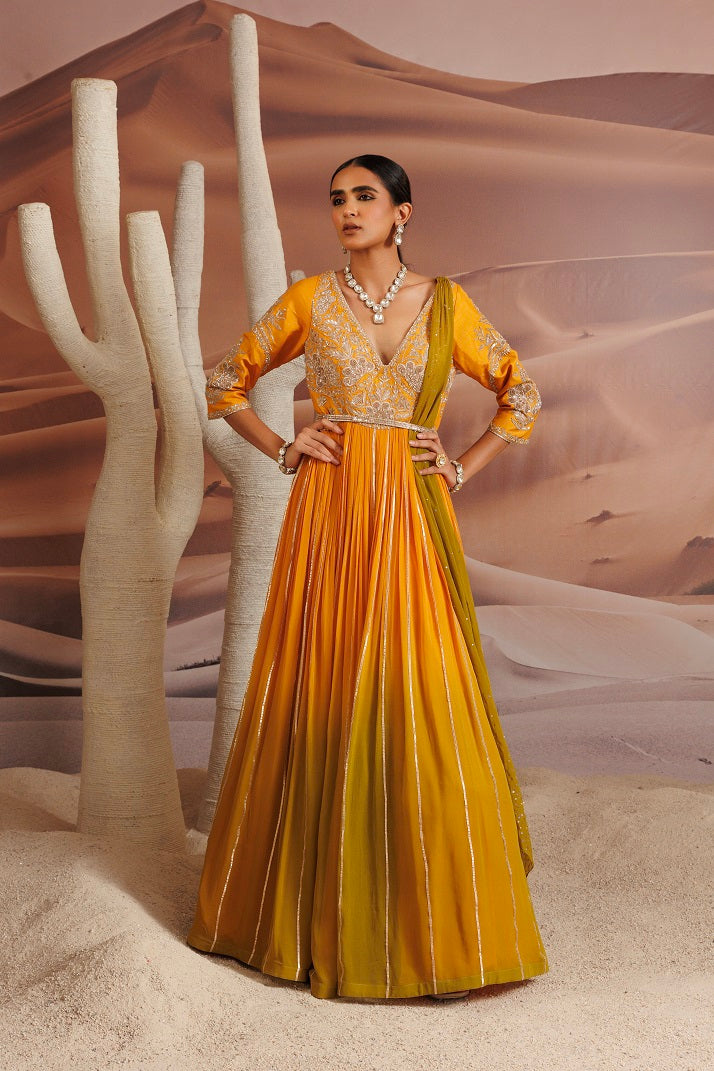 Ombre shaded Georgette anarkali with dori