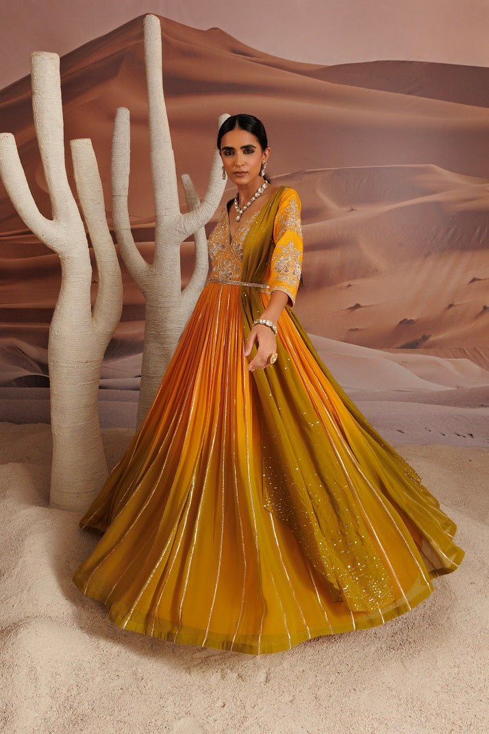 Ombre shaded Georgette anarkali with dori
