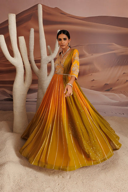 Ombre shaded Georgette anarkali with dori