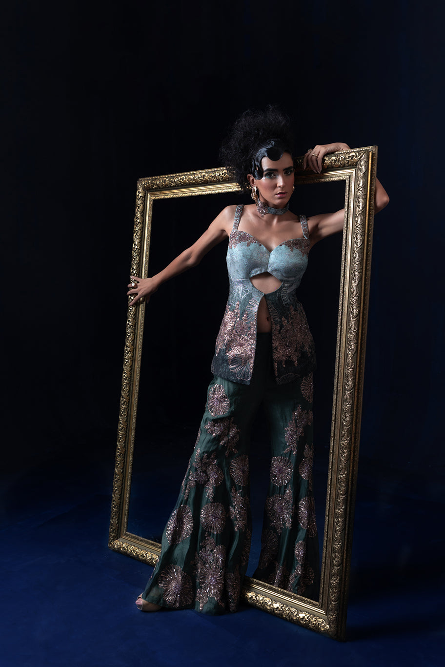 Aqua blue green ombre jacquard weave top