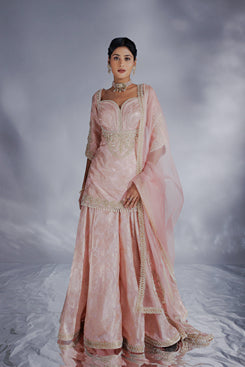 Powder pink Jacquard zari organza sharara set
